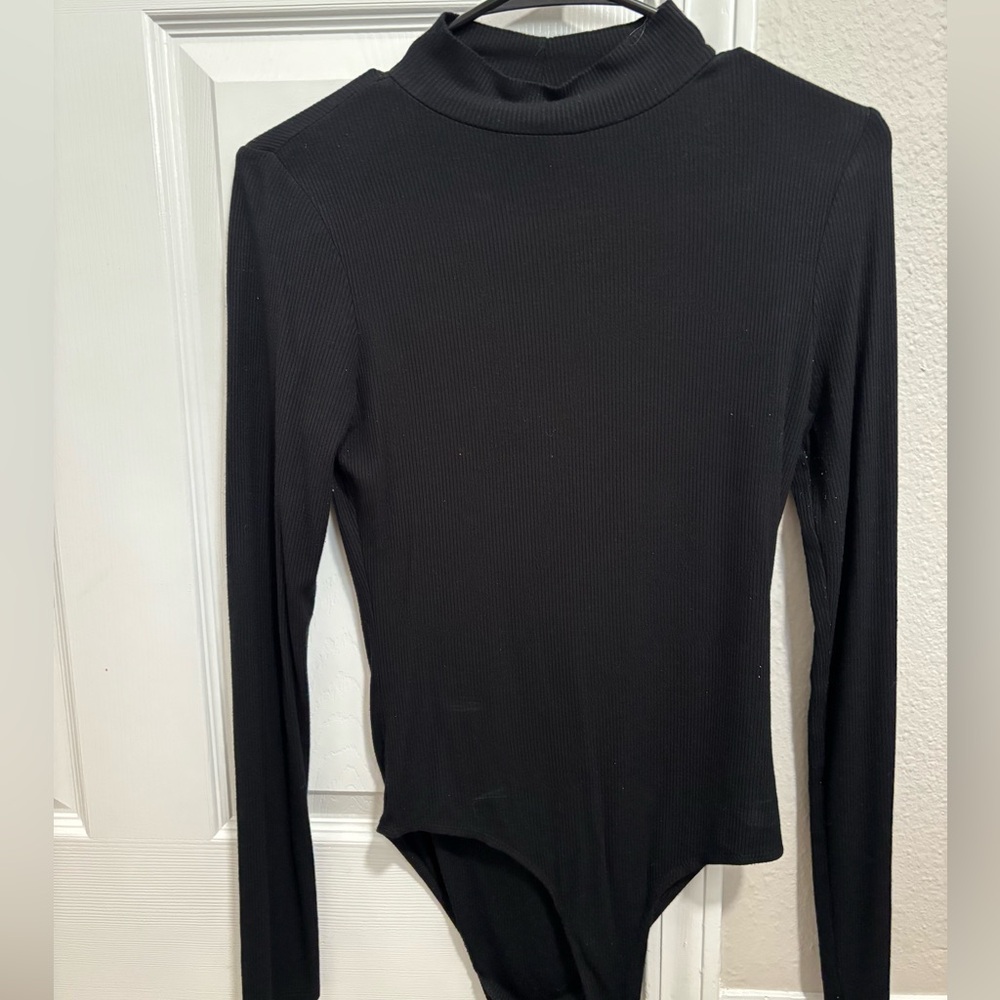 black mock-neck bodysuit